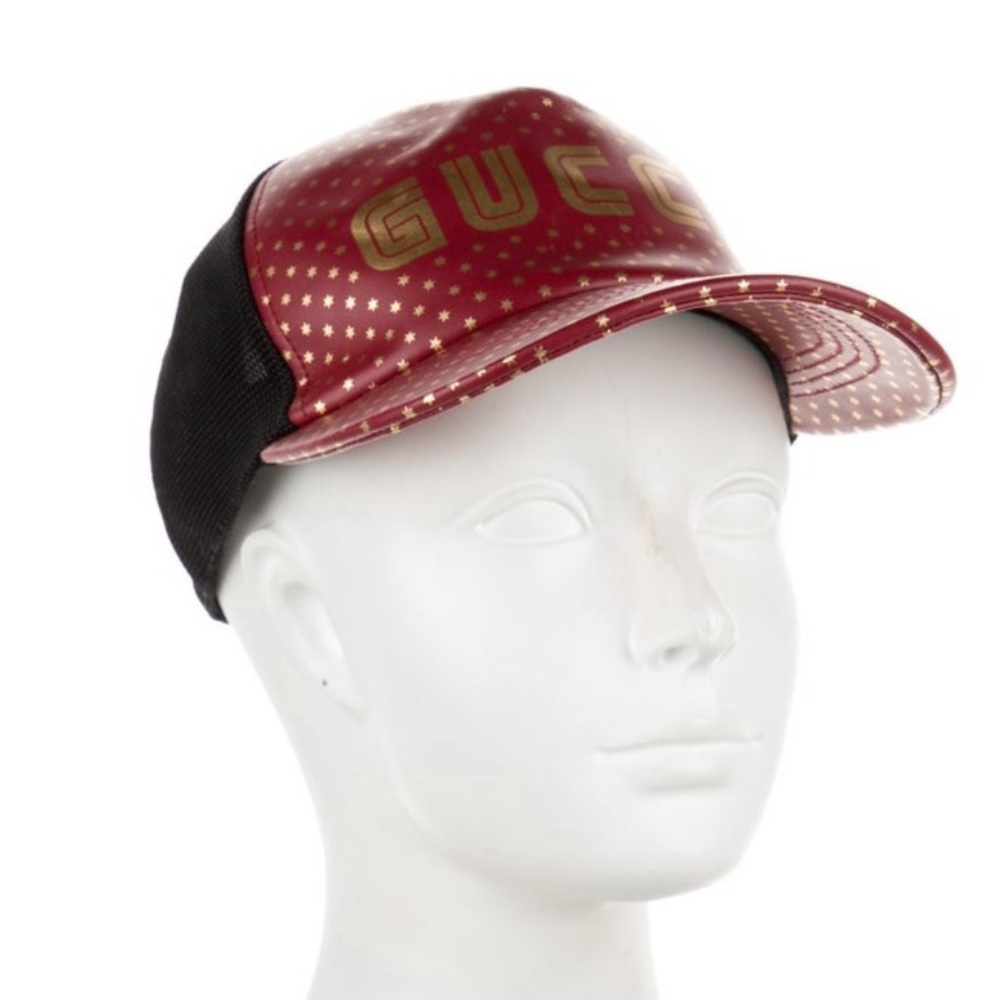 Gucci x Sega Red leather & black/gold star Hat/Cap EUC M 58 adjustable GUCCY - Picture 5 of 14
